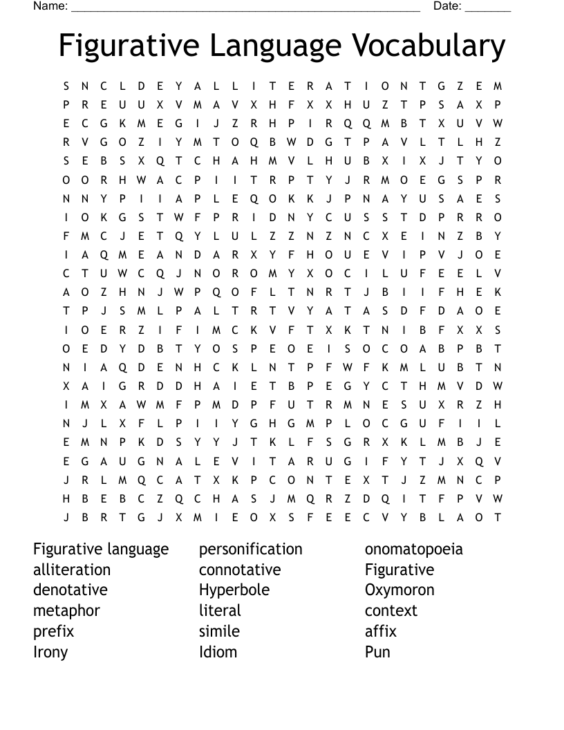 Figurative Language Vocabulary Word Search WordMint
