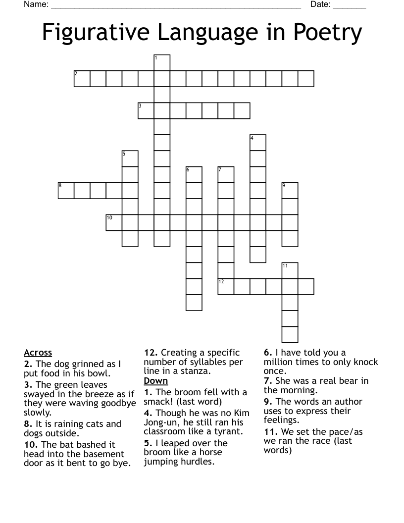 Figurative Language in Poetry Crossword WordMint