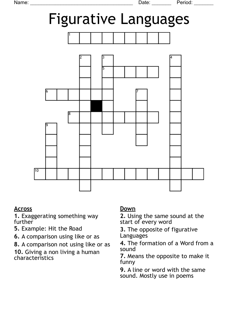 Figurative Languages Crossword WordMint