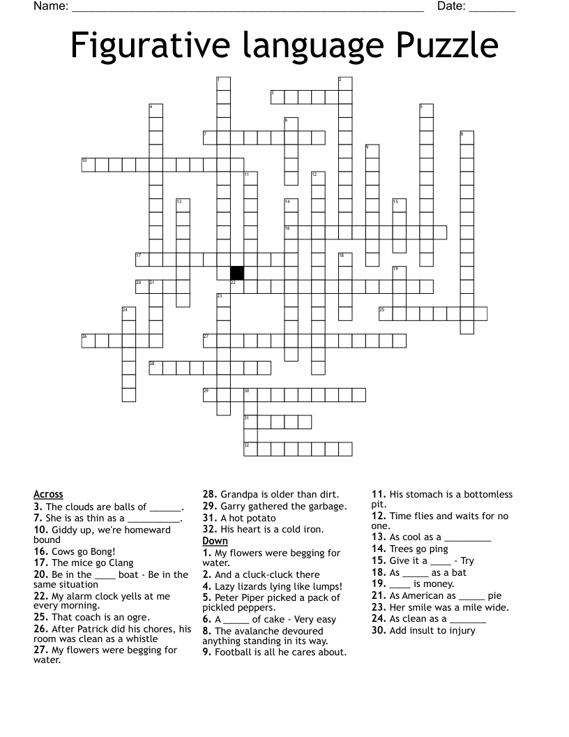 Figurative Language puzzle Crossword WordMint