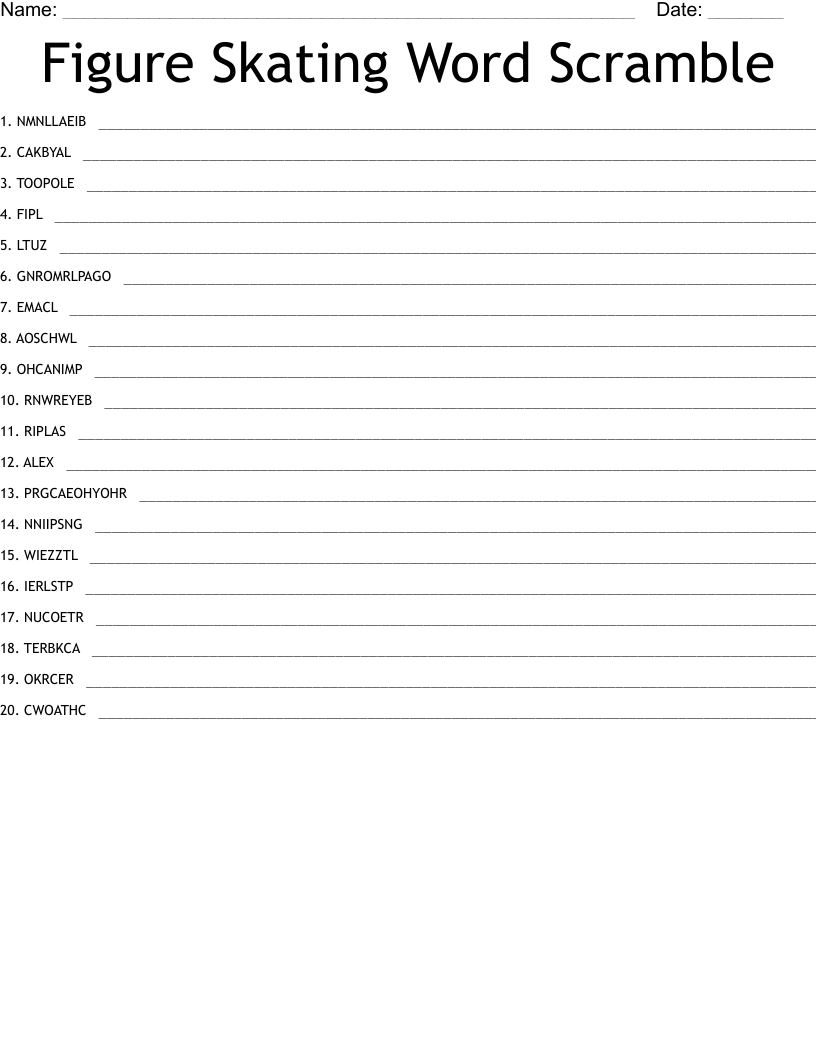 Figure Skating Word Scramble WordMint