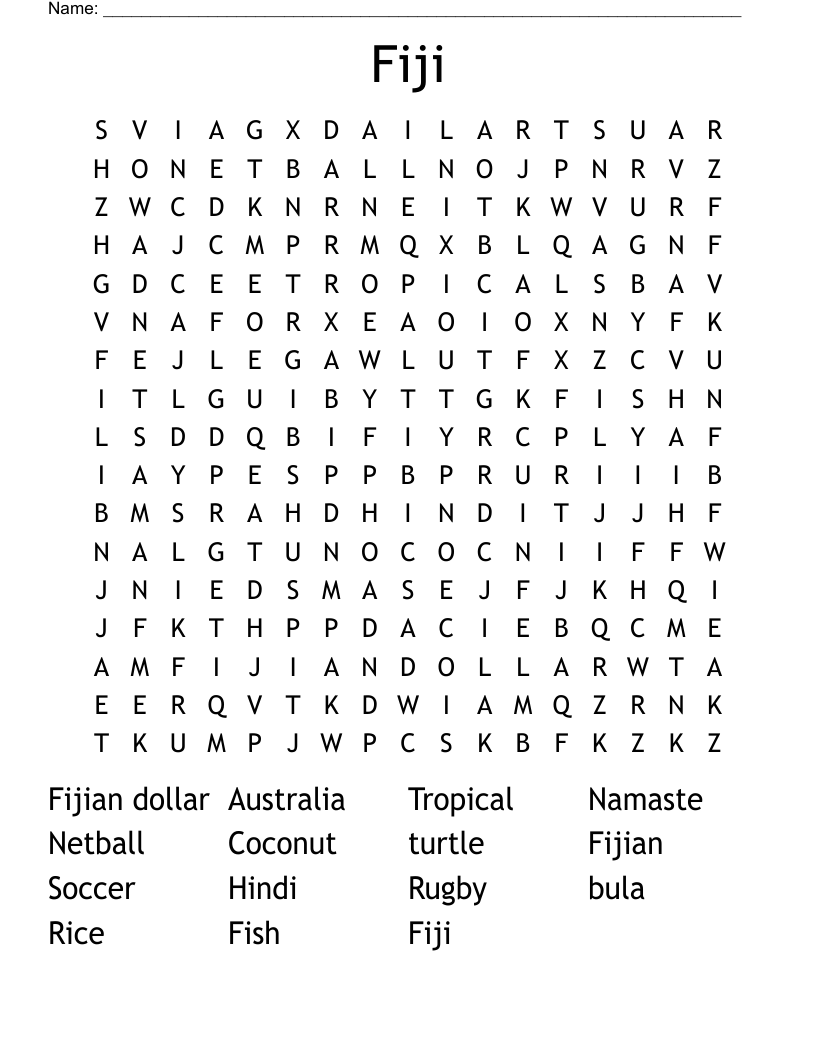 Fiji Word Search WordMint