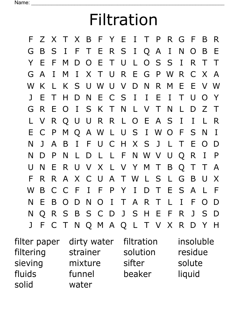 Filtration Word Search WordMint