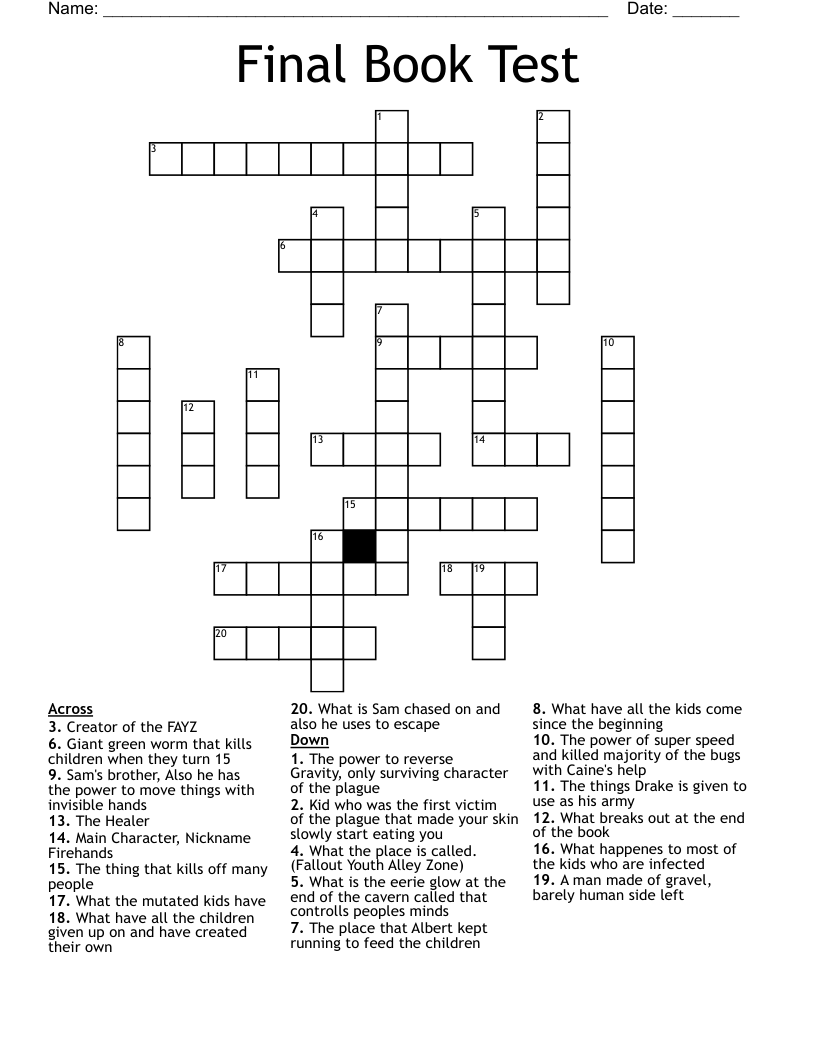 Final Book Test Crossword WordMint