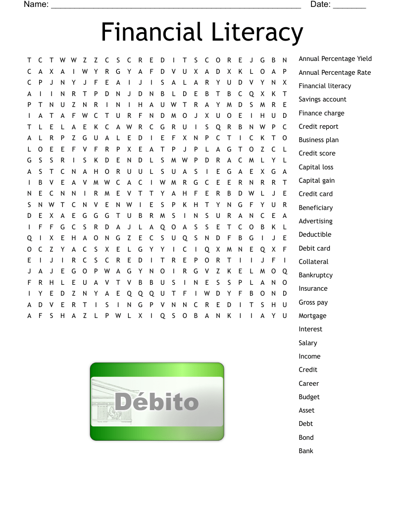 Personal Financial Literacy Word Search - WordMint