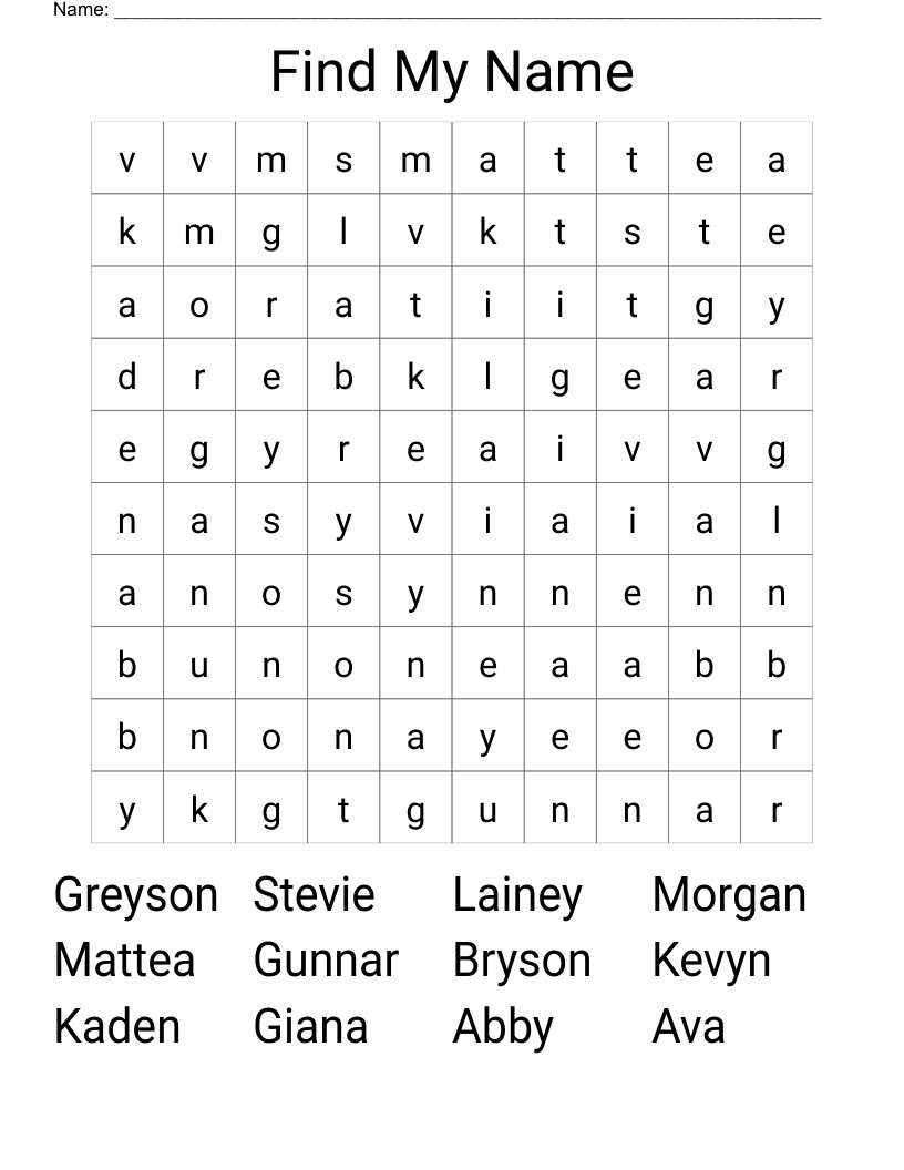 Find My Name Word Search - WordMint
