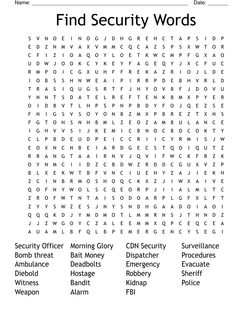 Find Security Words Word Search WordMint