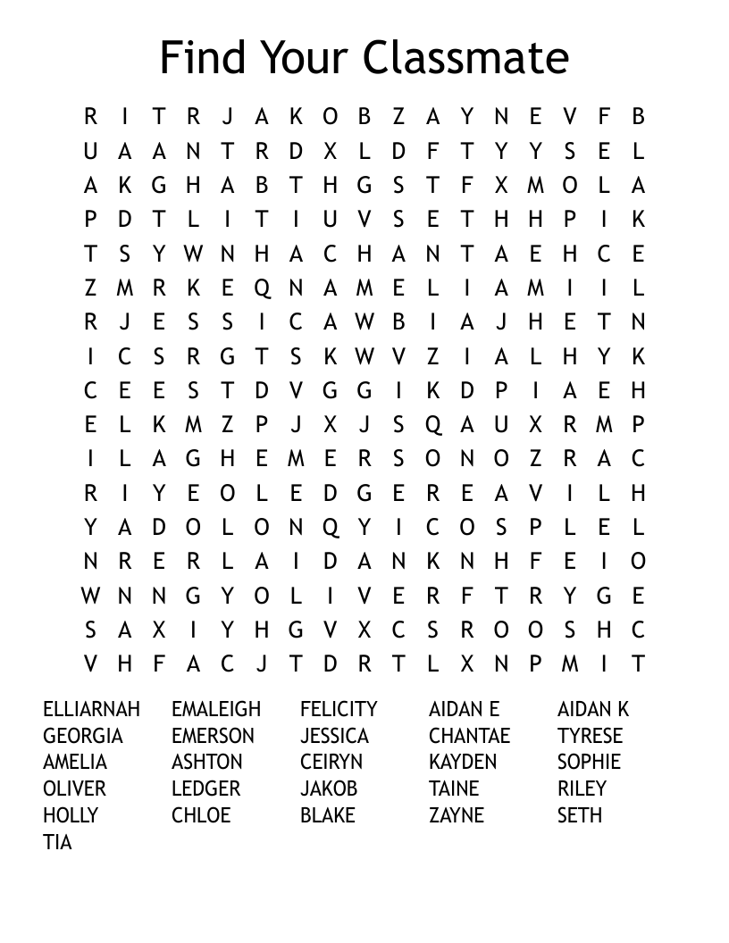 Find Your Classmate Word Search WordMint