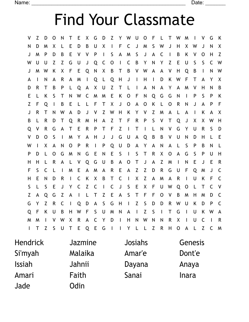 Find Your Classmate Word Search WordMint