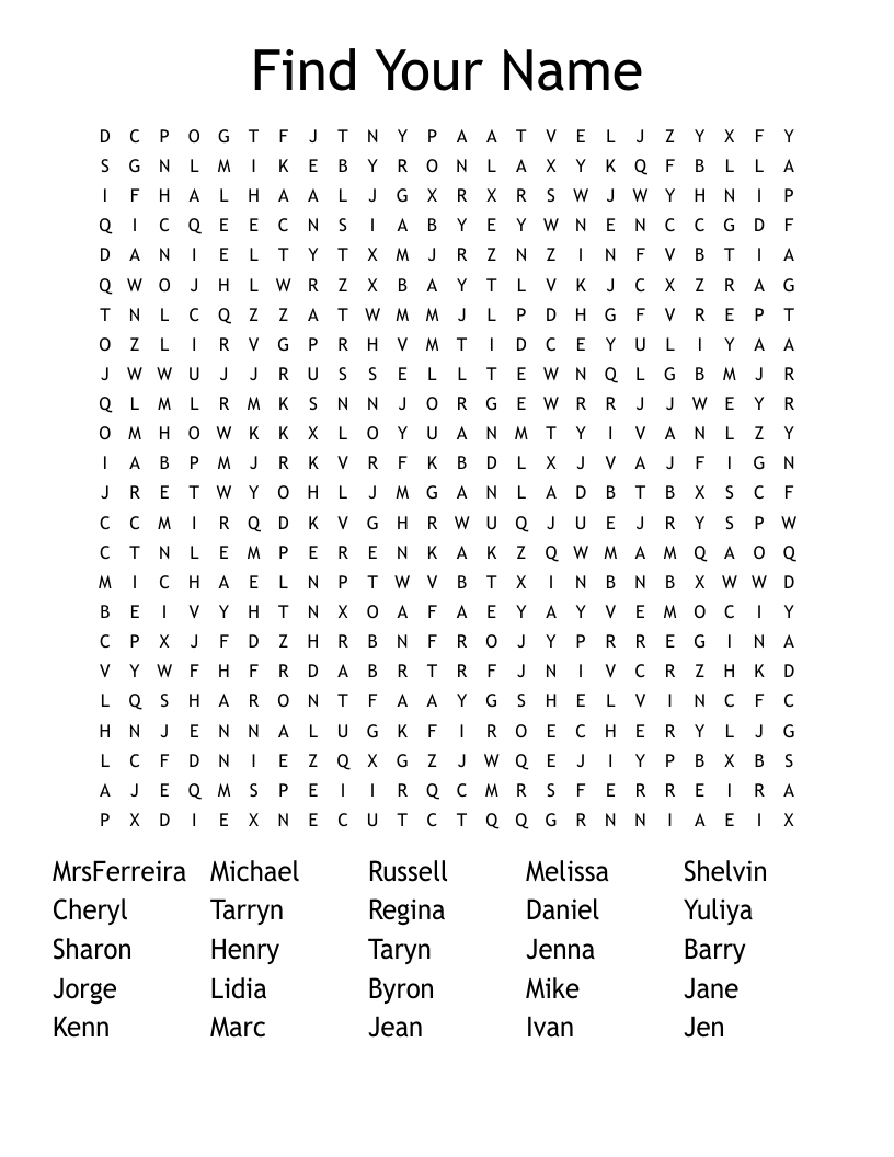 Find Your Name Word Search - WordMint