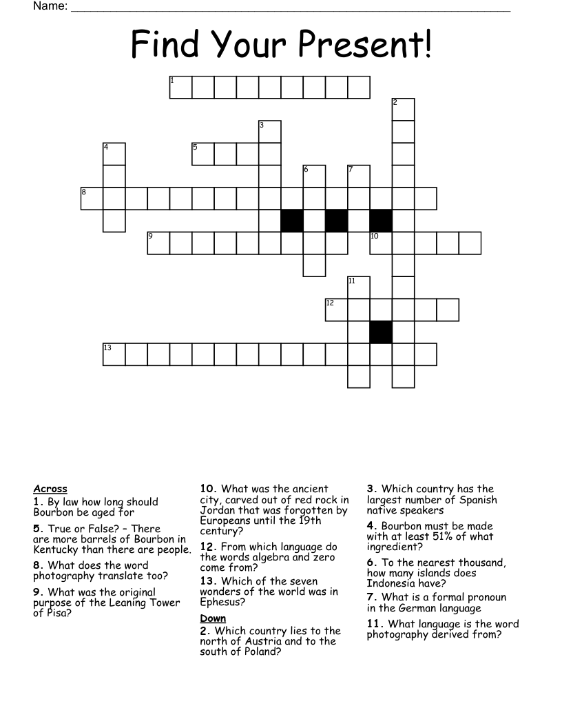 Find Your Present! Crossword WordMint