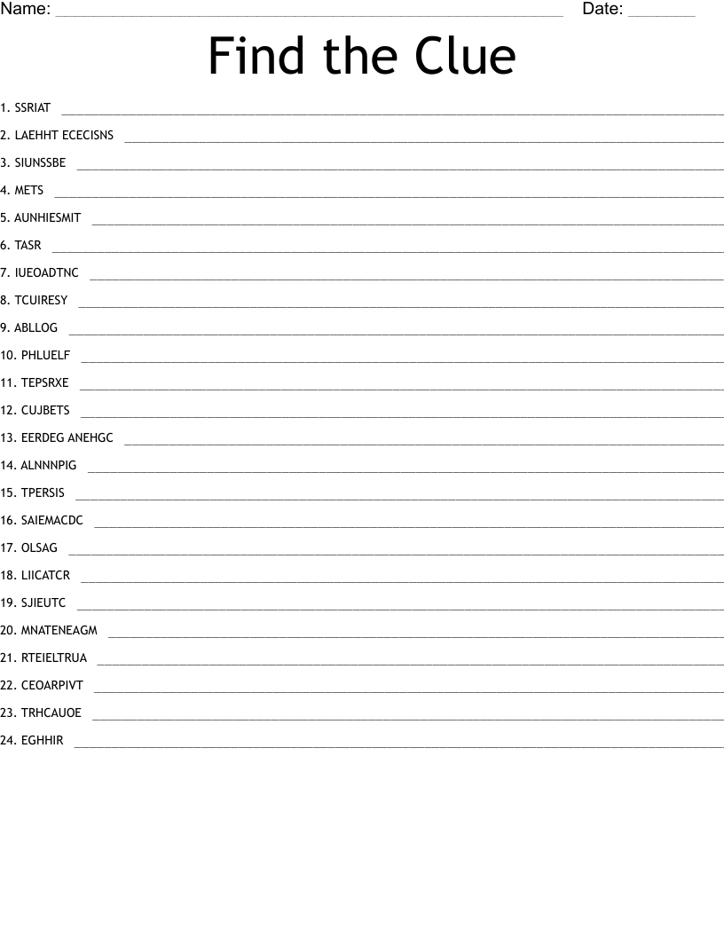 Find the Clue Word Scramble WordMint