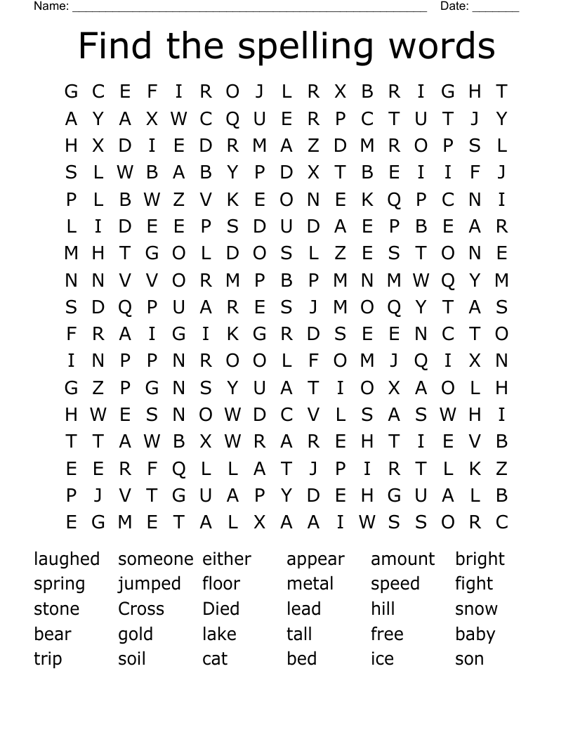 Find the spelling words Word Search - WordMint