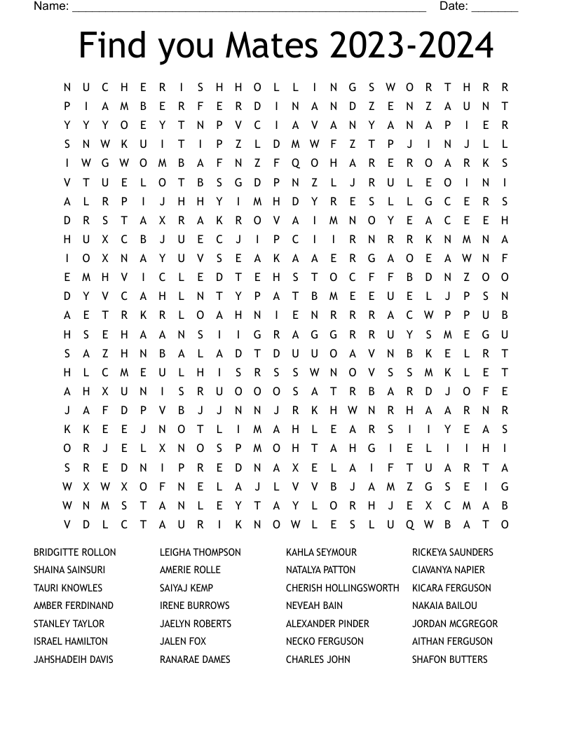 Find you Mates 2023-2024 Word Search - WordMint