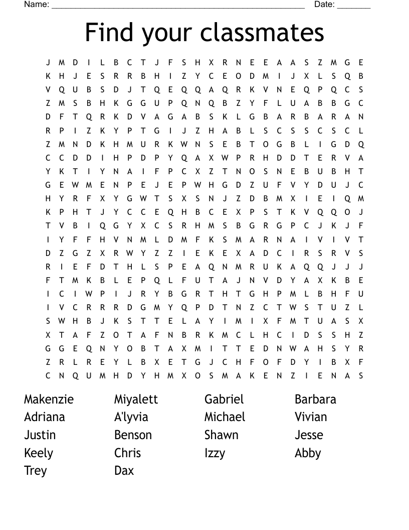 Find your classmates Word Search WordMint
