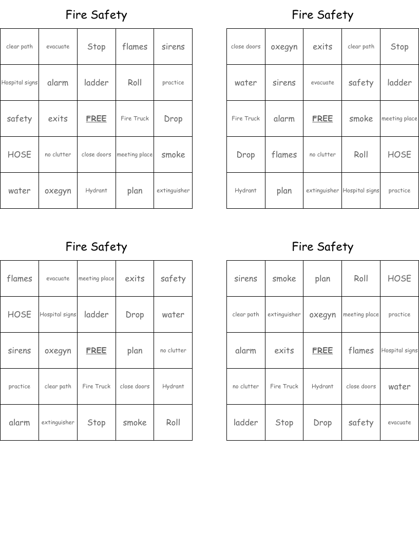 Fire Safety Bingo Cards WordMint