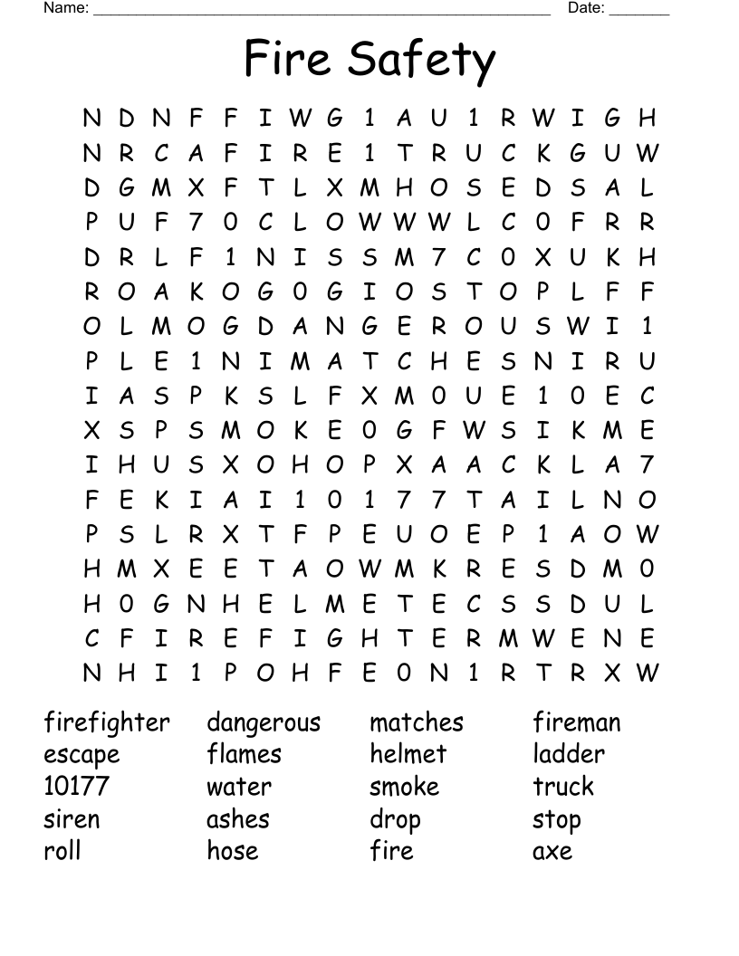 Fire Safety Word Search - WordMint