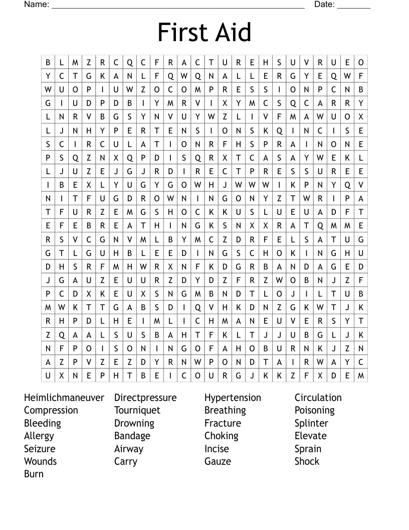 First Aid Word Search WordMint