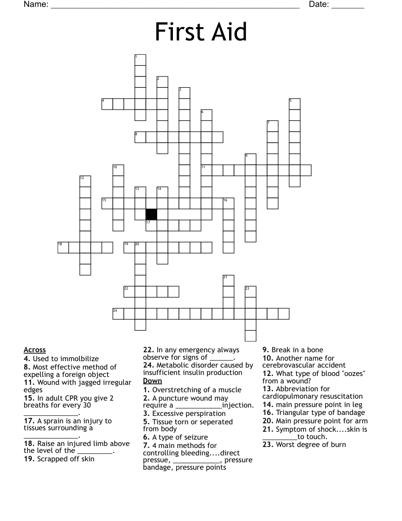 First Aid Crossword WordMint