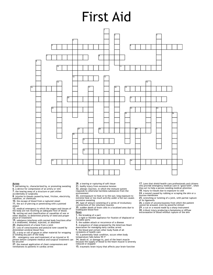 First Aid Crossword WordMint