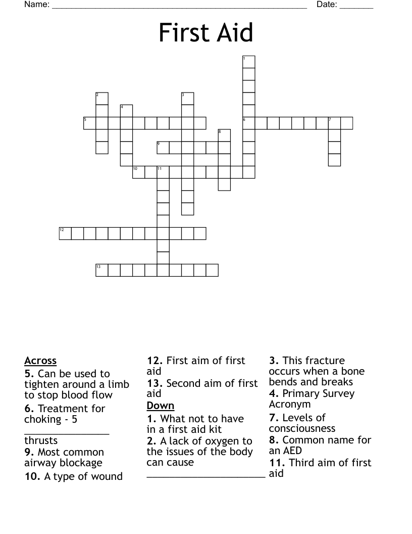 First Aid Crossword WordMint
