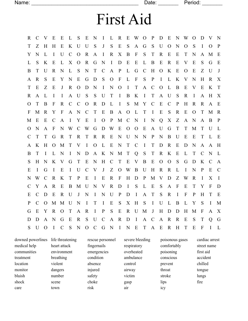 First Aid Word Search WordMint