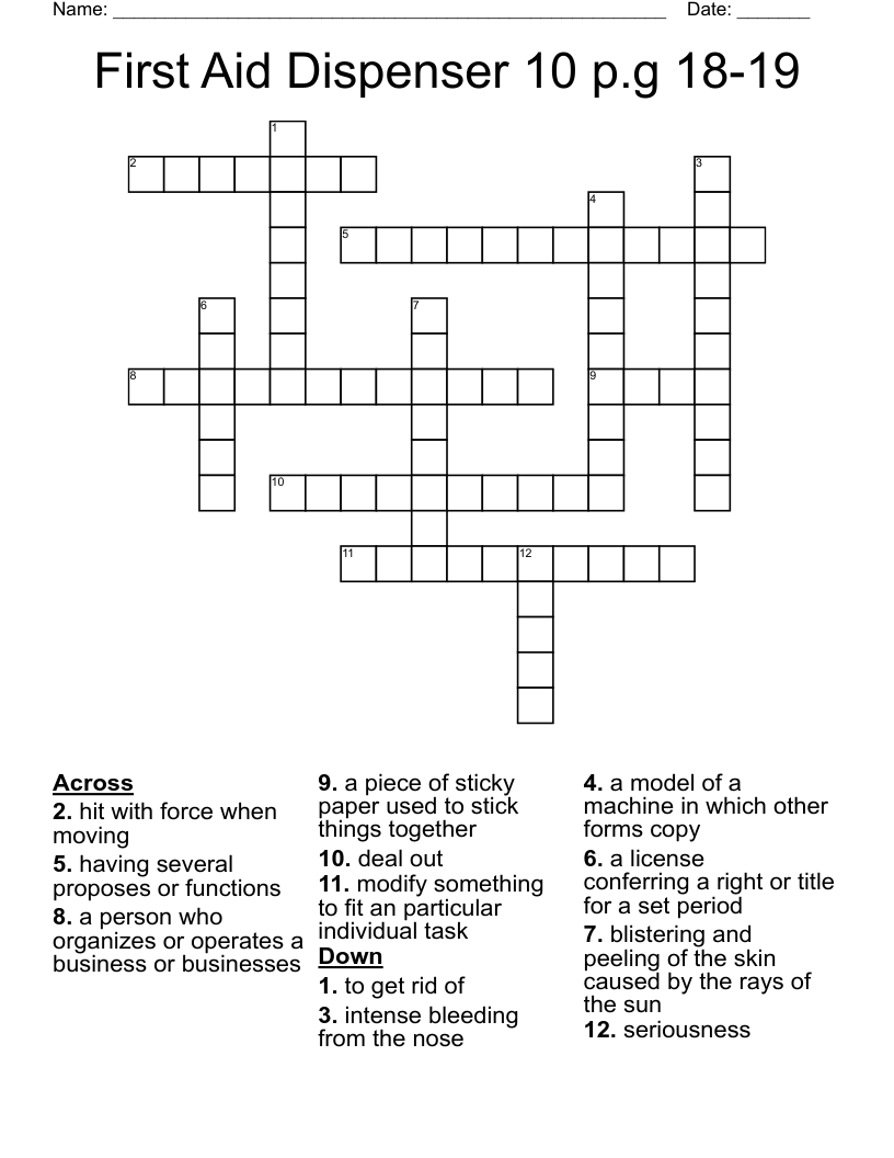 First Aid Dispenser 10 p.g 1819 Crossword WordMint