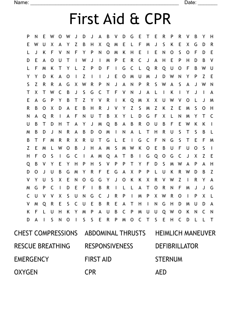 First Aid & CPR Word Search WordMint