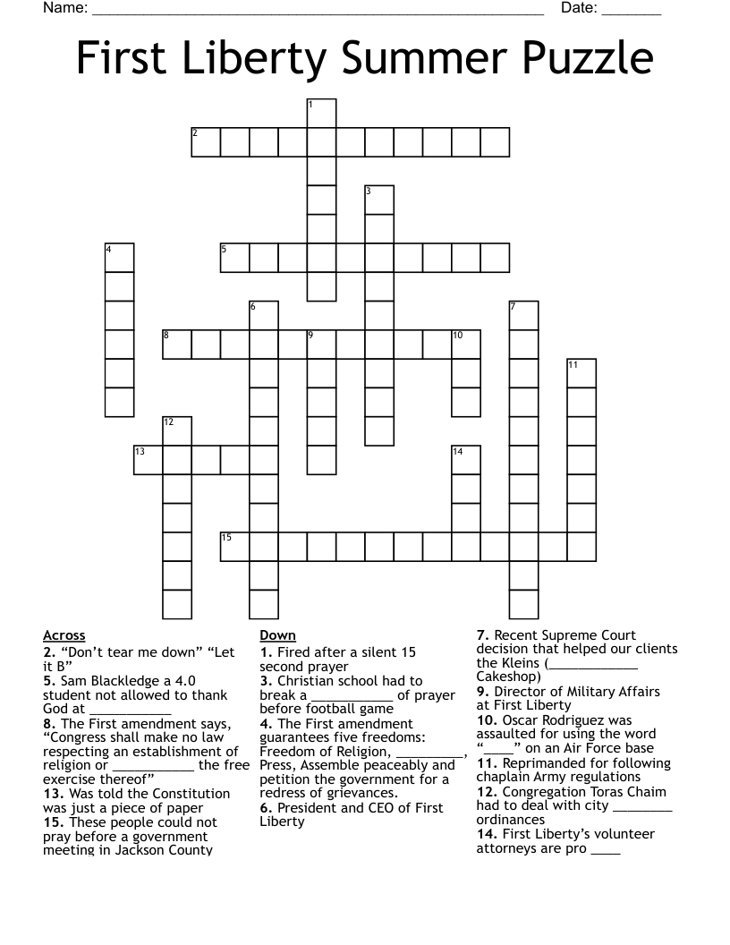 First Liberty Summer Puzzle Crossword WordMint