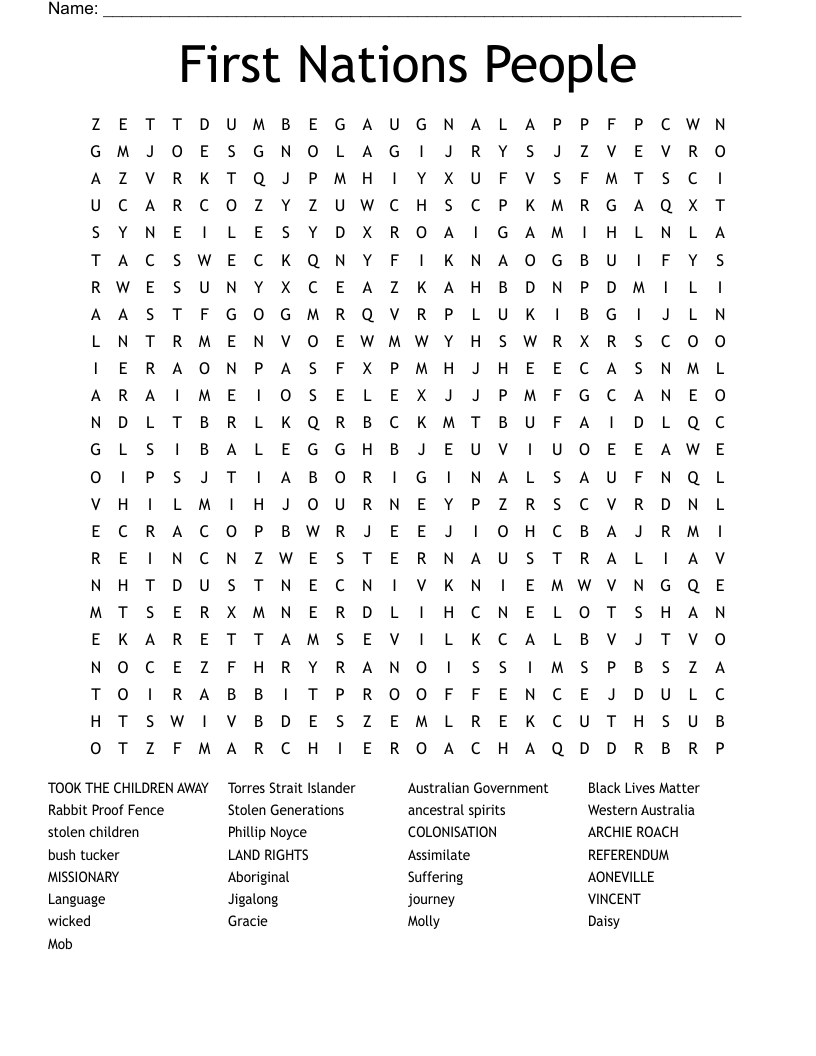 First Nations People Word Search WordMint