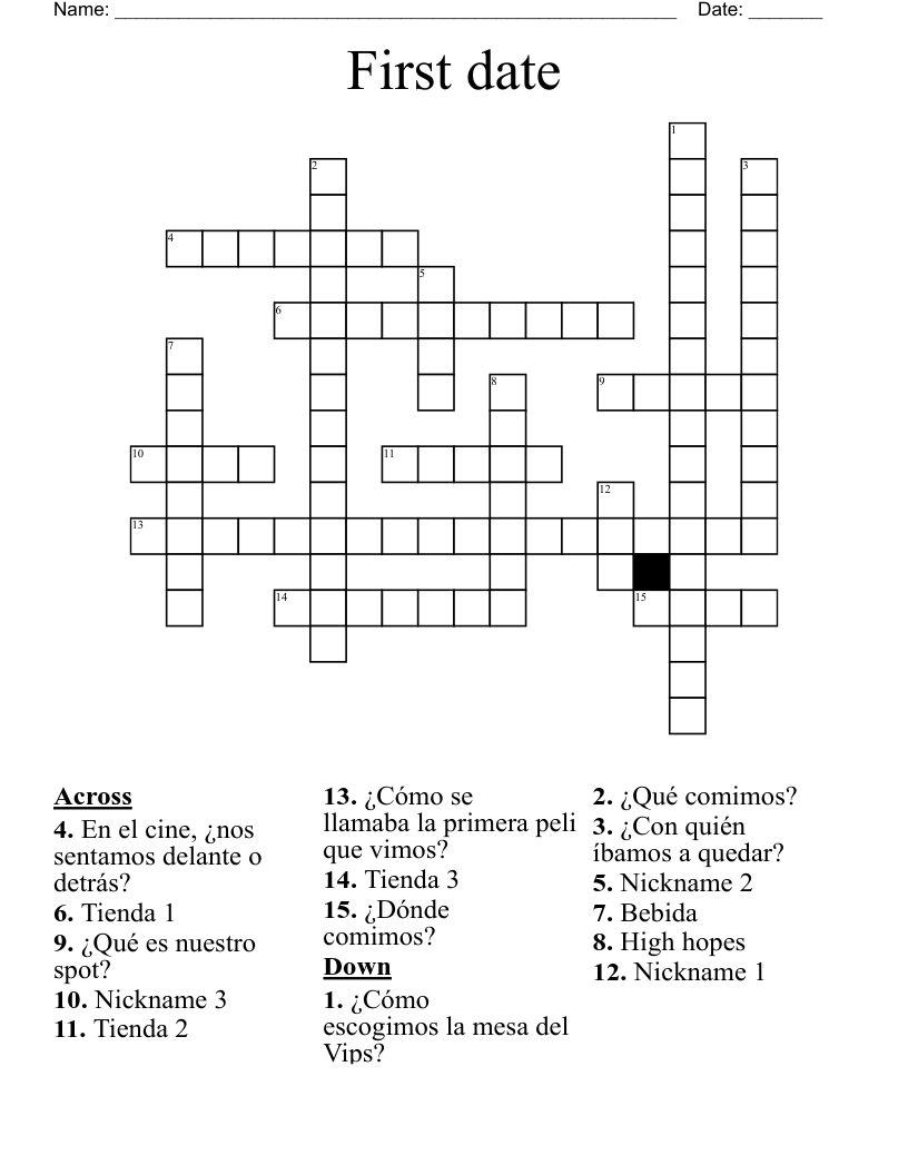 First date Crossword - WordMint