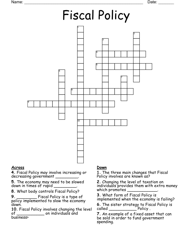 Fiscal Policy Crossword WordMint