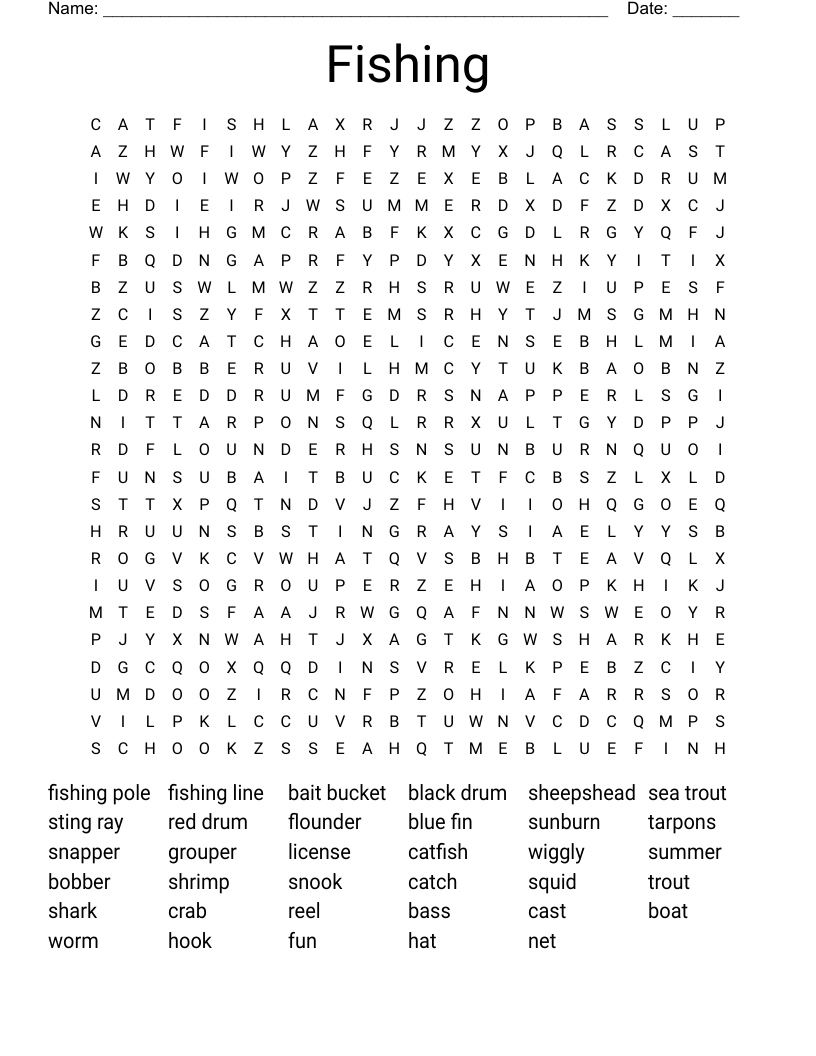Fishing Words Word Scramble WordMint