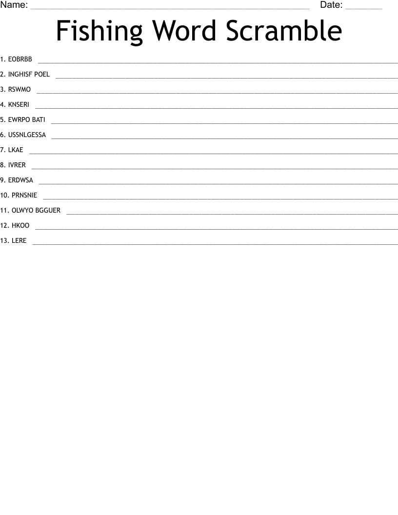 Fishing Word Scramble WordMint