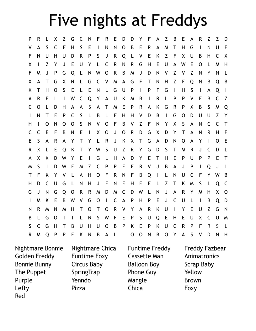 Five Nights at Freddy's The Fourth Closet Crossword WordMint