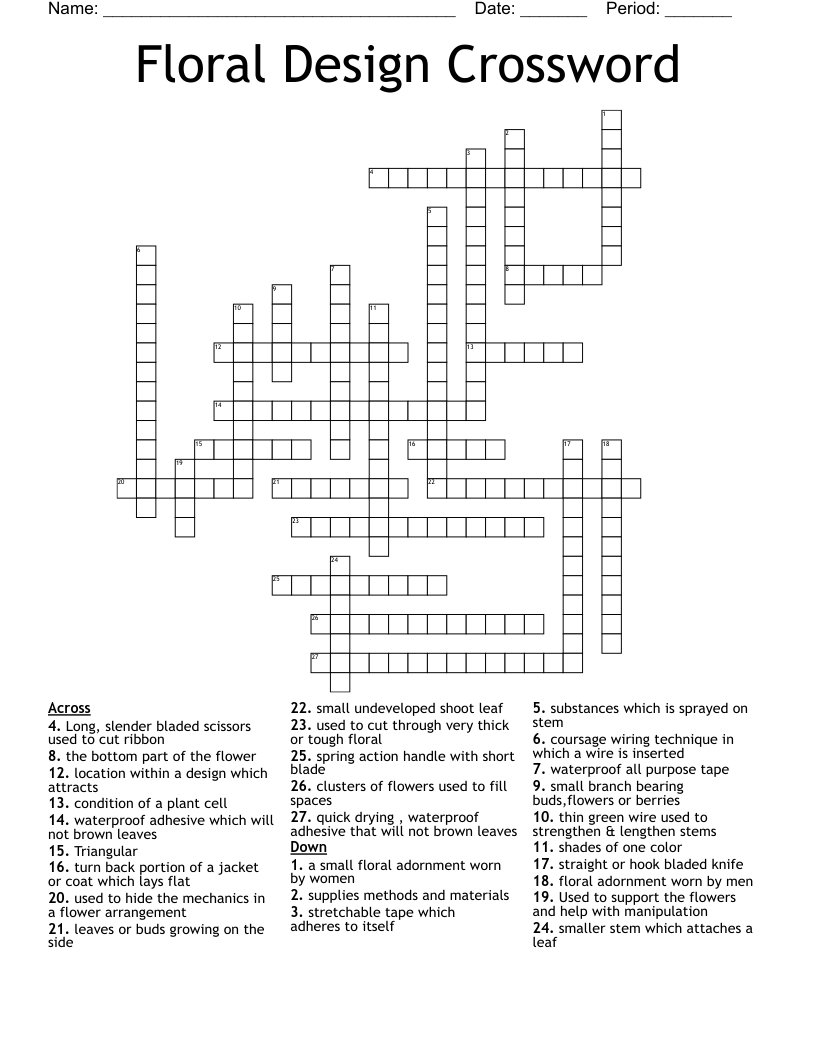 Floral Design Crossword WordMint