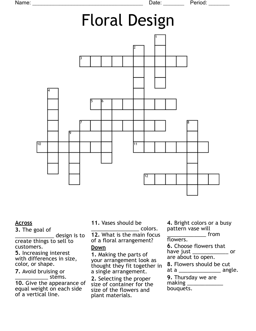 Floral Design Crossword WordMint