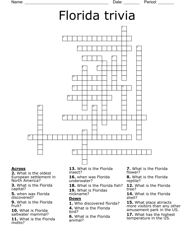 Florida trivia Crossword WordMint