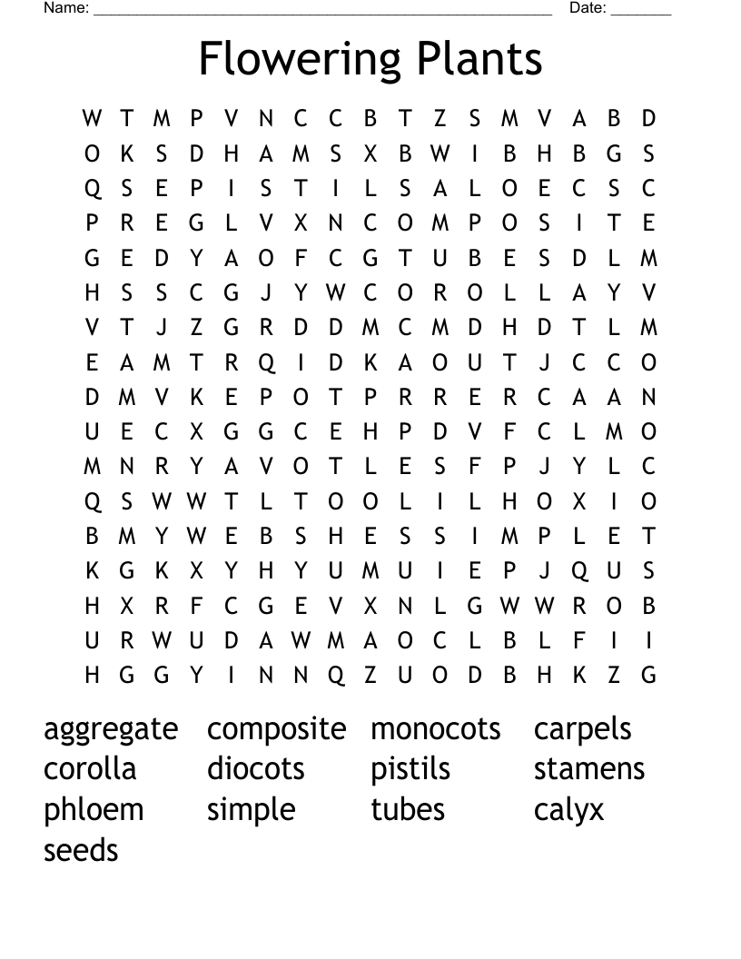 Flowering Plants Word Search WordMint