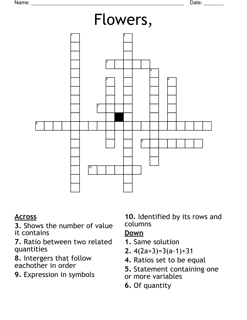Flowers, Crossword WordMint