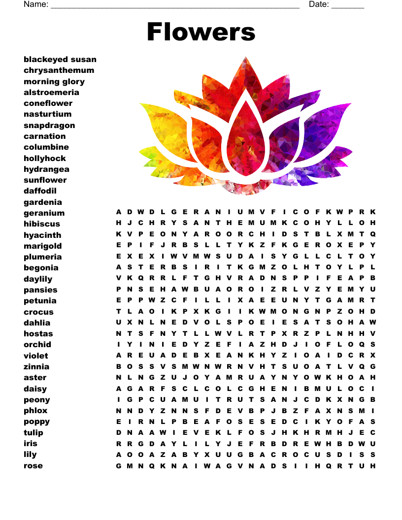 Flowers Word Search WordMint