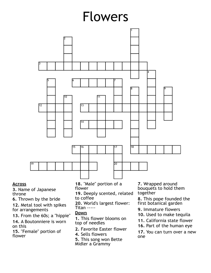 Flowers Crossword WordMint