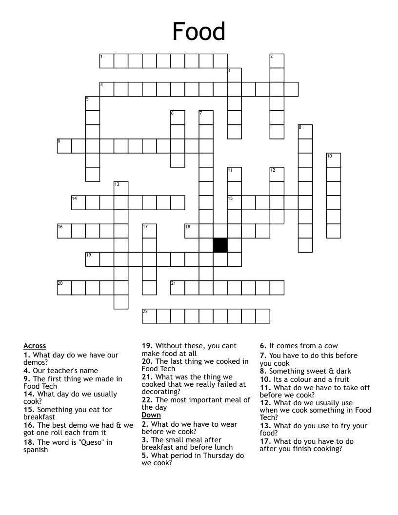 Food Crossword - WordMint