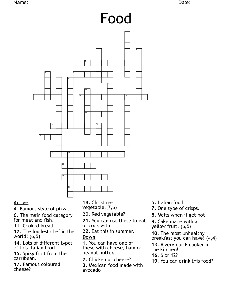 Food Crossword - WordMint