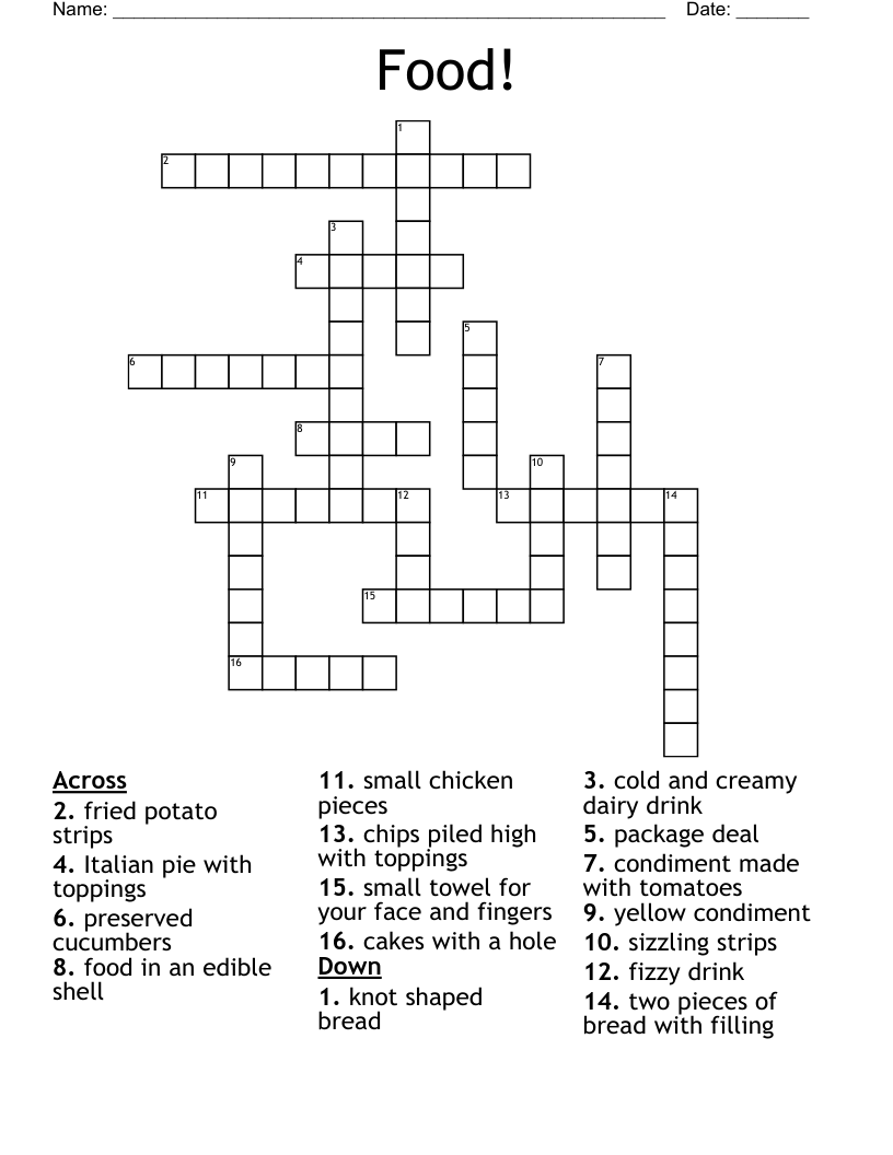 Fast Foods Crossword WordMint