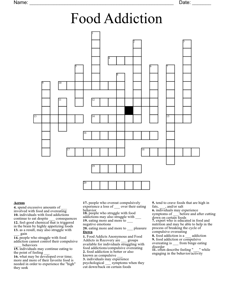 Food Addiction Crossword WordMint