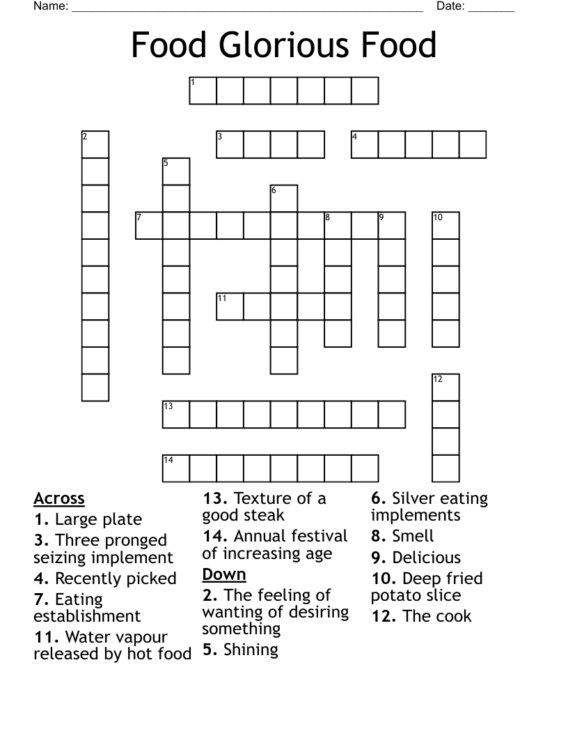 Food Glorious Food Crossword WordMint
