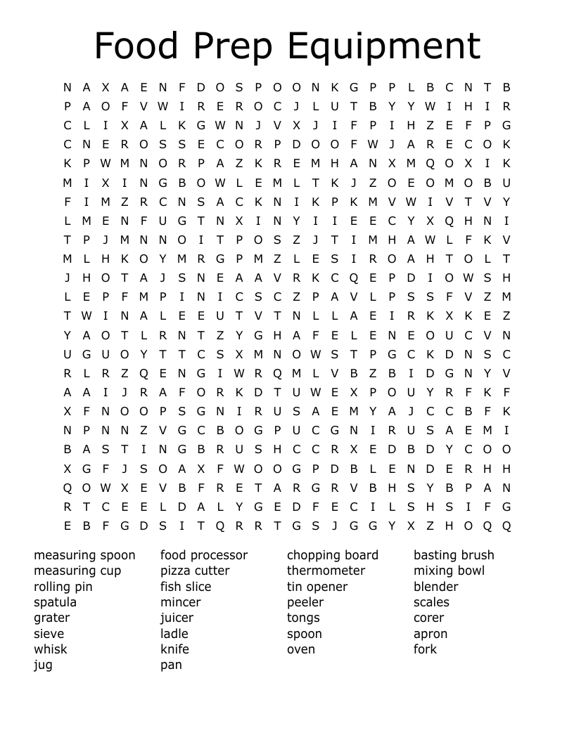 Food Equipment Word Search WordMint