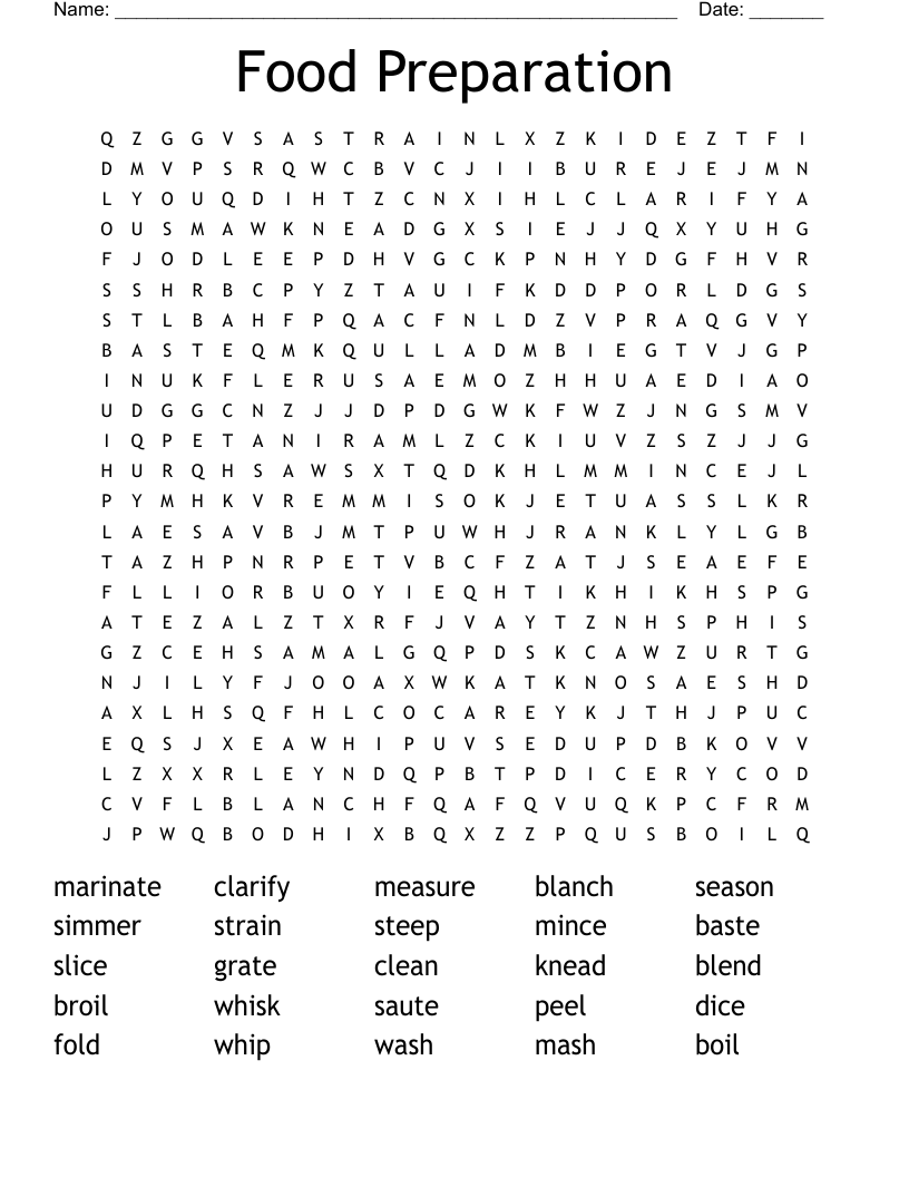 Cooking & Recipes Crosswords, Word Searches, Bingo Cards WordMint