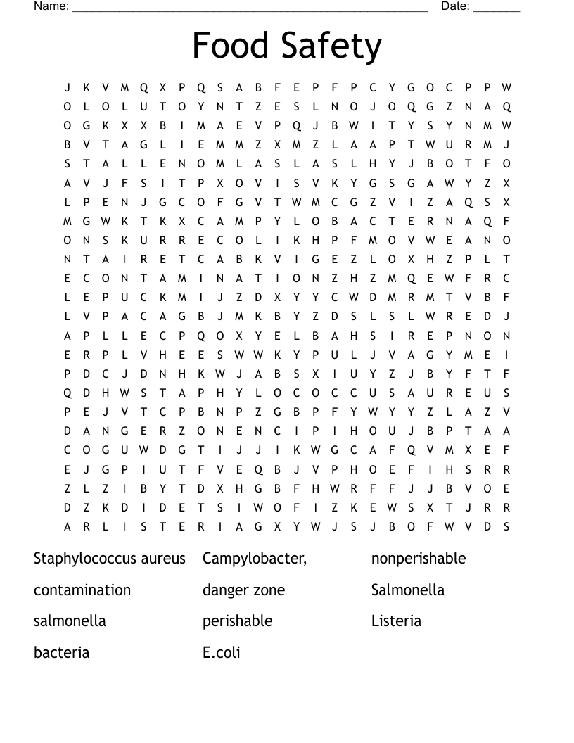 Food Safety Word Search WordMint